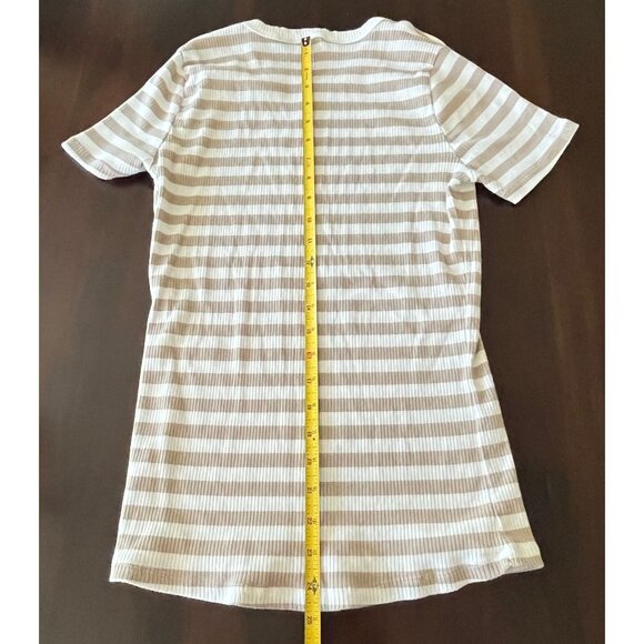 Dip Striped T Shirt Womens Size Large Tee Cap Short Sleeves Brown White - Picture 5 of 6